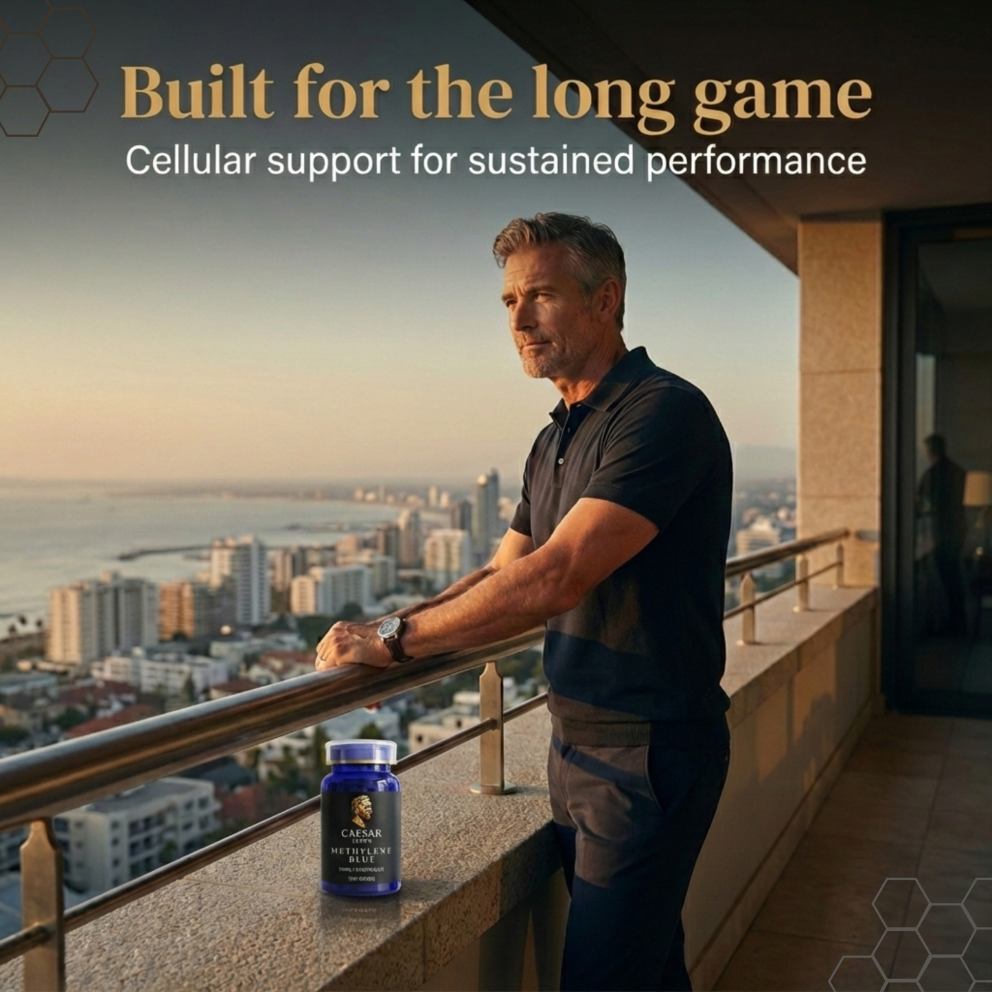 Man taking Caesar Supps Methylene Blue — mental clarity and energy